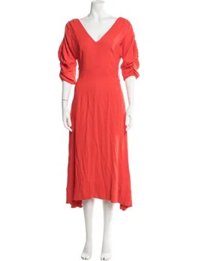Pre-owned Nicholas V-neck Midi Length Dress In Orange