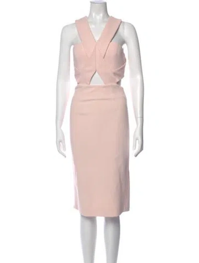 Pre-owned Nicholas V-neck Midi Length Dress In Pink