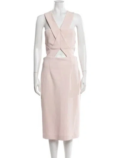 Pre-owned Nicholas V-neck Midi Length Dress In Pink