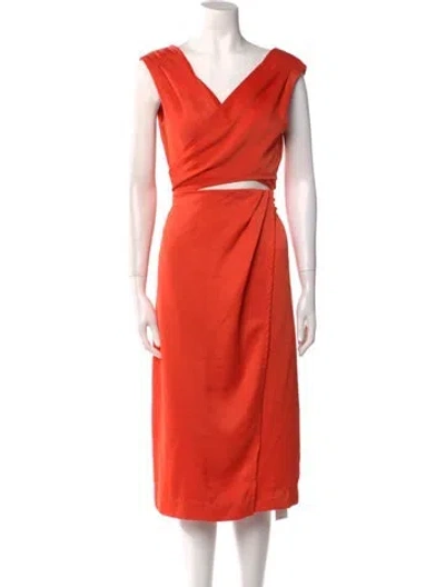 Pre-owned Nicholas V-neck Midi Length Dress In Red