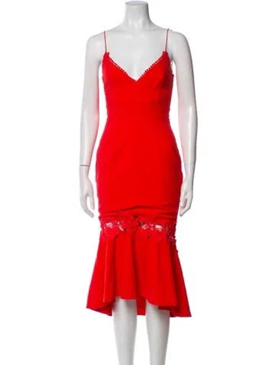 Pre-owned Nicholas V-neck Midi Length Dress In Red