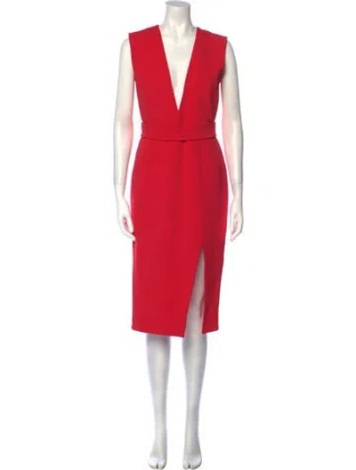 Pre-owned Nicholas V-neck Midi Length Dress In Red
