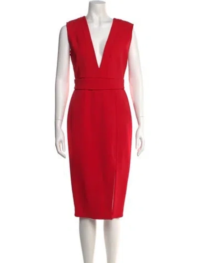 Pre-owned Nicholas V-neck Midi Length Dress In Red