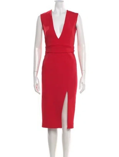 Pre-owned Nicholas V-neck Midi Length Dress In Red