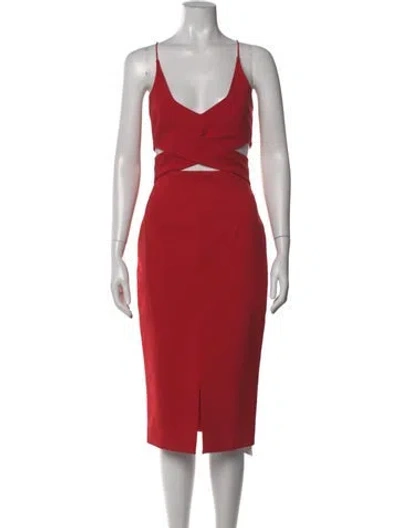 Pre-owned Nicholas V-neck Midi Length Dress In Red