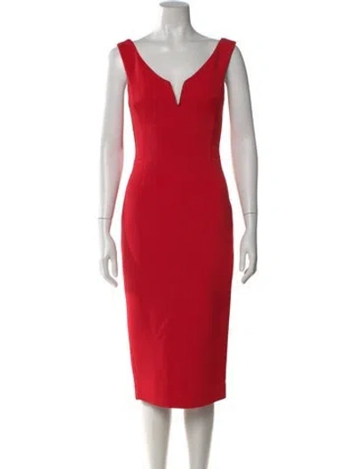 Pre-owned Nicholas V-neck Midi Length Dress In Red