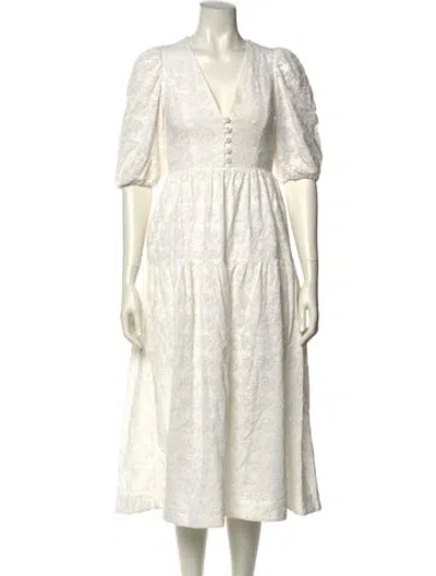 Pre-owned Nicholas V-neck Midi Length Dress In White