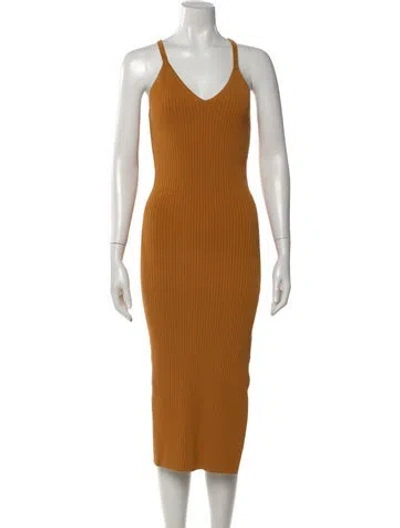 Pre-owned Nicholas V-neck Midi Length Dress In Yellow