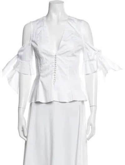 Pre-owned Nicholas V-neck Short Sleeve Top In White