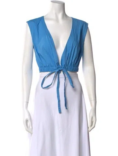 Pre-owned Nicholas V-neck Sleeveless Crop Top In Blue