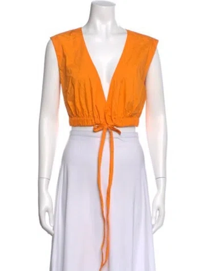 Pre-owned Nicholas V-neck Sleeveless Crop Top In Orange