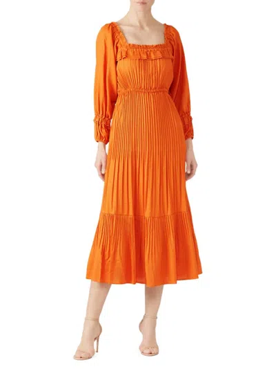 Nicholas The Label Women's Ruffle Trim Pleated Midi Dress In Orange