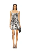 Nicholas Zoya Sleeveless Hourglass Mini Dress With Belt In Rhea Black Palm