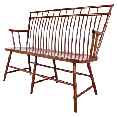 Pre-owned Nichols & Stone Rod-back Birdcage Windsor Bench Settee,  Style In Brown