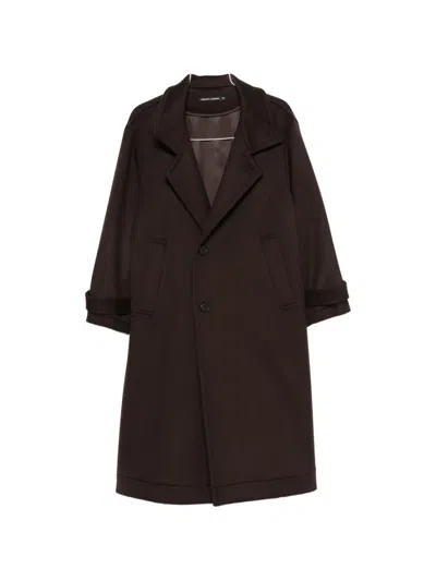 Nicholson & Nicholson Button-up Funnel-neck Coat In Brown