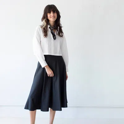 Nicholson & Nicholson Puzzle Midi Skirt In Charcoal/grey Pinstripe In Multi