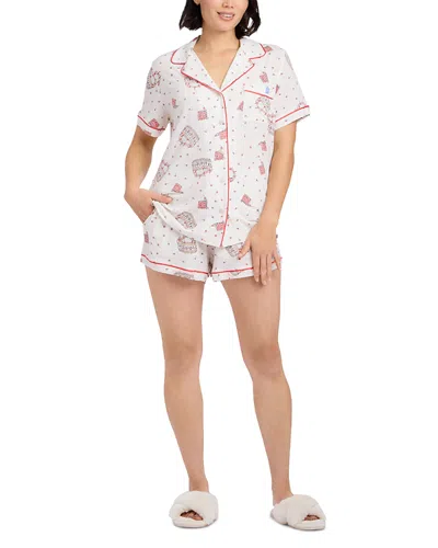 Nick & Nora Dream Wave Notch Collar Short Sleeve Pajama Set In White