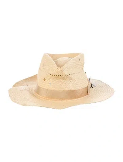 Pre-owned Nick Fouquet Beige Whipstitched Trim Fedora Hat W. Tags In Neutral