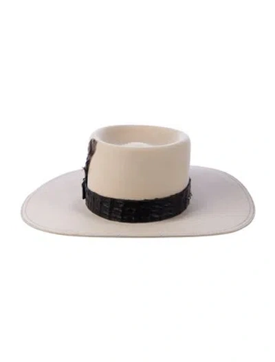 Pre-owned Nick Fouquet Embossed Leather Trim Cowboy Hat In Neutrals