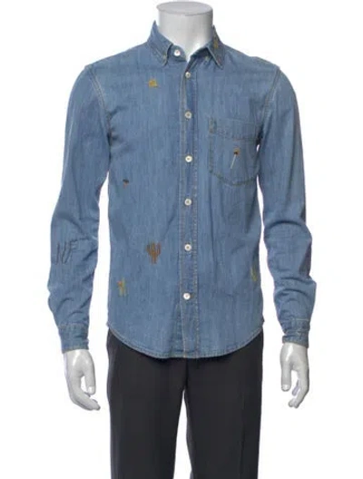 Pre-owned Nick Fouquet Graphic Print Long Sleeve Denim Shirt In Blue