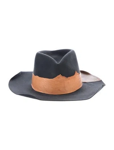Pre-owned Nick Fouquet Leather Felted Fedora Hat In Blue