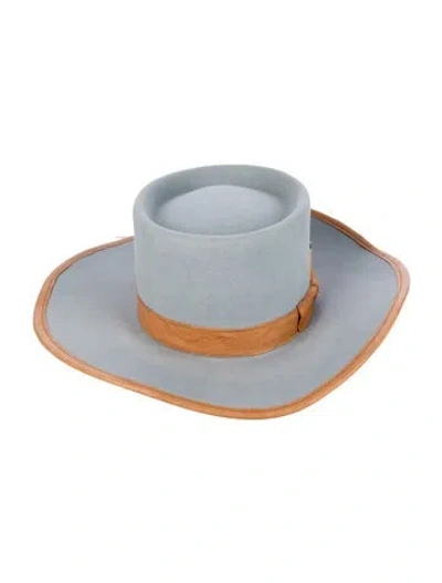 Pre-owned Nick Fouquet Leather Trim Wide Brim Telescope Hat In Blue/brown