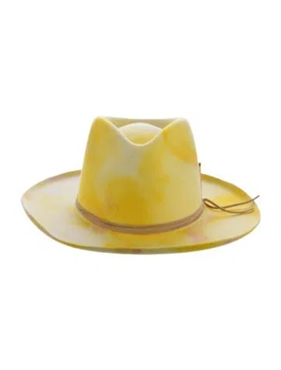 Pre-owned Nick Fouquet Patterned Fedora Hat W/tags In Yellow