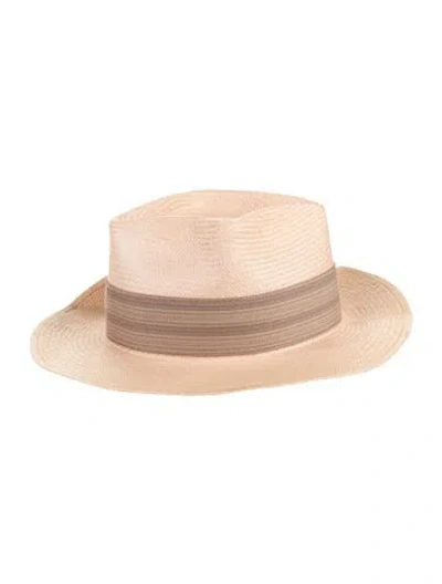 Pre-owned Nick Fouquet Ribbon Accent Straw Fedora Hat In Neutrals