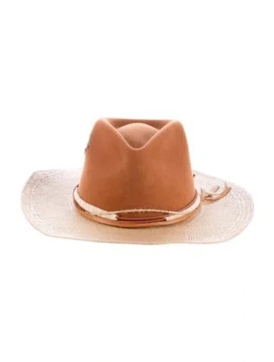 Pre-owned Nick Fouquet Suede Blend Wide Brim Sun Hat In Orange
