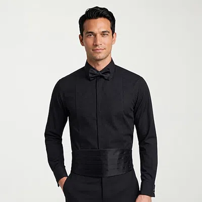 Nick Graham Fitted 4-piece Tuxedo Mens Modern Fit Easy Care Stretch Fabric Long Sleeve Dress Shirt In Black