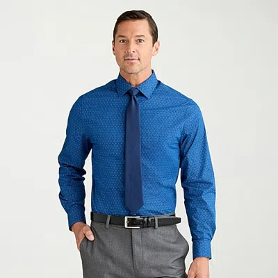 Nick Graham Fitted Mens Modern Fit Easy Care Stretch Fabric Long Sleeve Dress Shirt In Blue