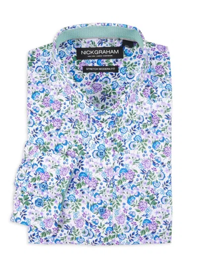 Nick Graham Men's Botanical Floral Modern-fit Dress Shirt In Blue