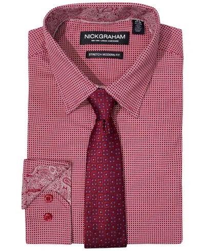 Nick Graham Men's Check Shirt & Medallion Tie Set In Burgundy