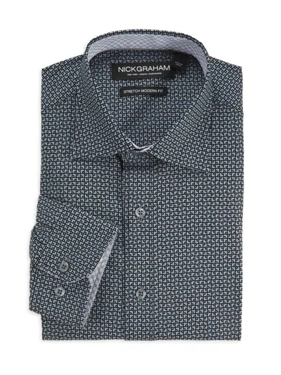 Nick Graham Men's Geometric Stretch-cotton Modern Fit Dress Shirt In Black