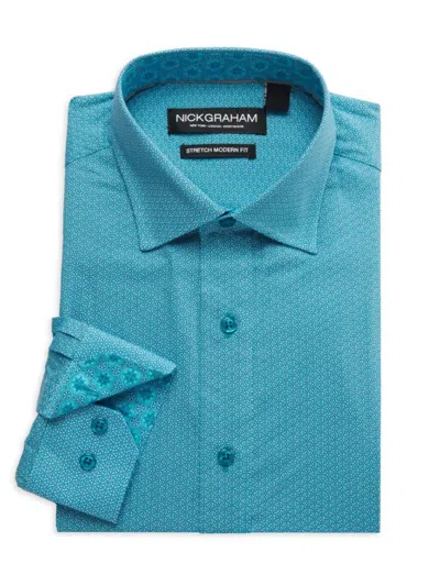 Nick Graham Men's Kaleidoscope Printed Dress Shirt In Aqua