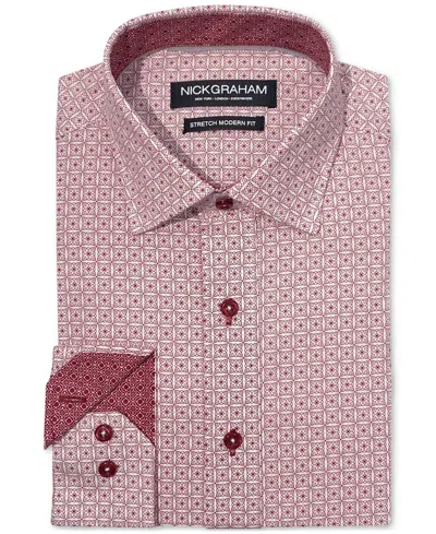 Nick Graham Men's Modern-fit Floral Mosaic Dress Shirt In Burgundy