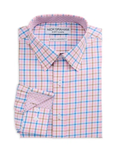 Nick Graham Men's Plaid Stretch Dress Shirt In Pink