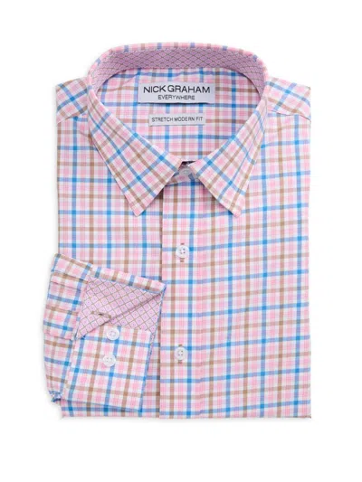 Nick Graham Babies' Men's Plaid Stretch Dress Shirt In Pink