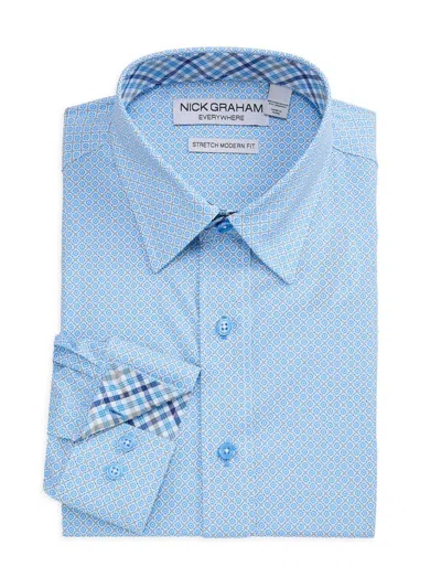 Nick Graham Men's Printed Stretch Modern Fit Dress Shirt In Blue