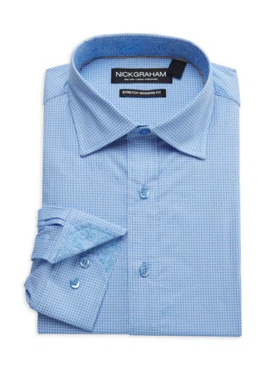 Nick Graham Men's Printed Stretch Modern Fit Dress Shirt In Blue