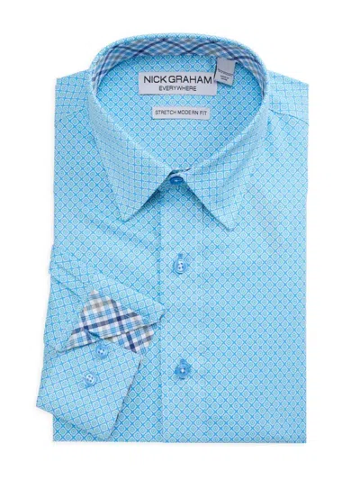 Nick Graham Babies' Men's Printed Stretch Modern Fit Dress Shirt In Blue