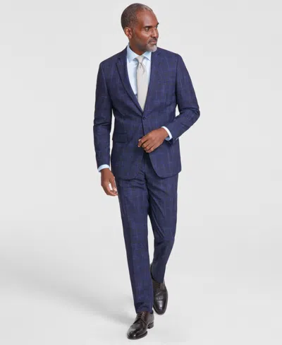 Nick Graham Men's Slim-fit Windowpane Check Suit In Navy Plaid