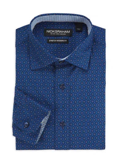 Nick Graham Men's Wave Stretch-cotton Modern Fit Dress Shirt In Blue