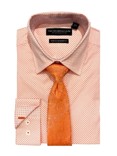 Nick Graham Mens Modern Fit Printed Dress Shirt In Pink