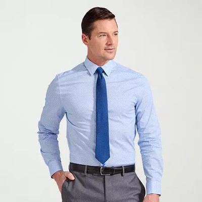 Nick Graham Mens Spread Collar Long Sleeve Stretch Fabric Shirt + Tie Set In Blue