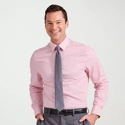 Nick Graham Mens Spread Collar Long Sleeve Stretch Fabric Shirt + Tie Set In Pink