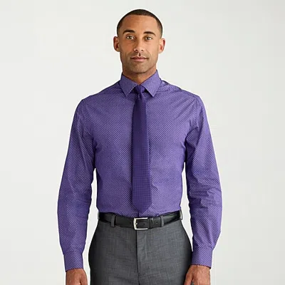Nick Graham Mens Spread Collar Long Sleeve Stretch Fabric Shirt + Tie Set In Purple