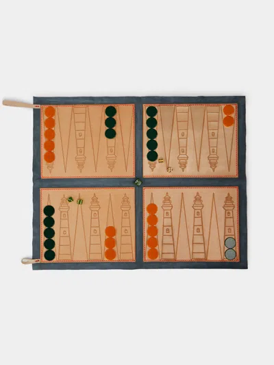 Nick Plant Lighthouse Leather Travel Backgammon Set  Abask Gift Set In Gray