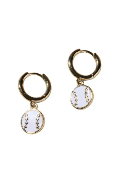 Nickel & Suede Baseball Huggies Earrings In Gold