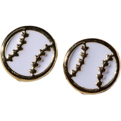 Nickel & Suede Baseball Stud Earrings In Gold